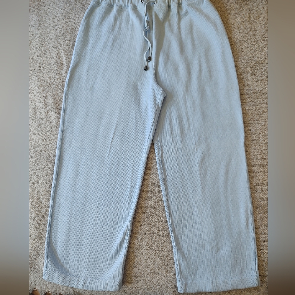 Caribbean Joe Women Light Blue Drawstring Lounge Pants 100% Cotton Thick High